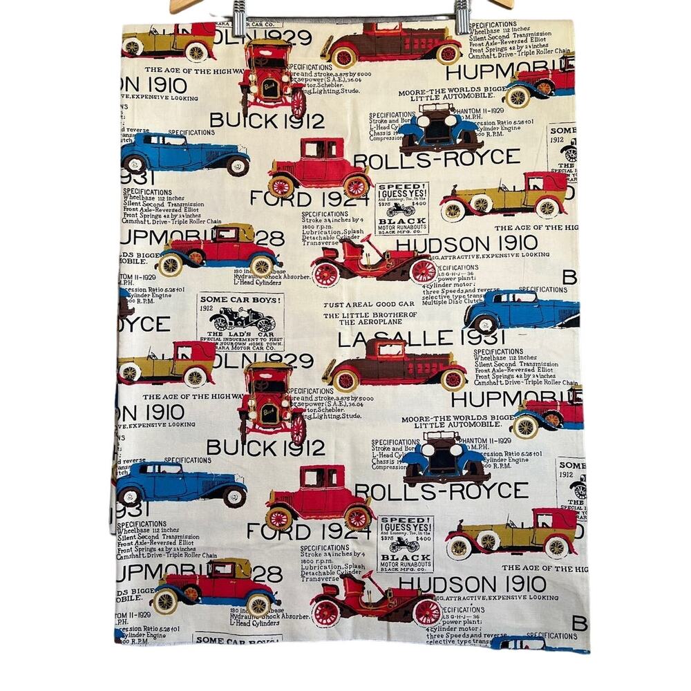 Vintage Fabric Antique Cars Buick Rolls Royce Hudson LaSalle 45" x 55" Tan Red